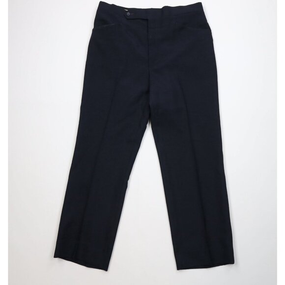Vintage 70s Streetwear Mens 34x28 Knit Flared Wide Leg Chino Pants Navy Blue USA